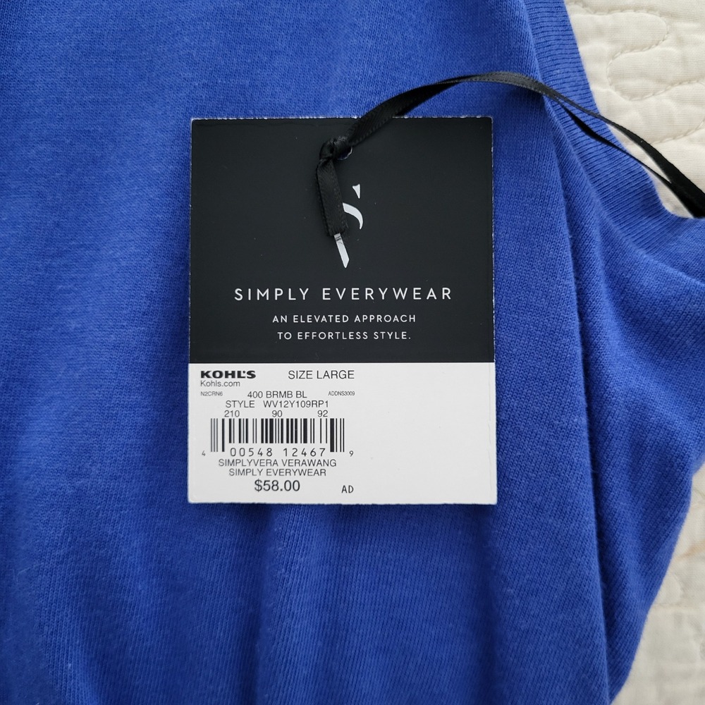 New Simply Vera Wang Tank Dress Women's Size L Blue String Waist Cotton Modal - Picture 4 of 8